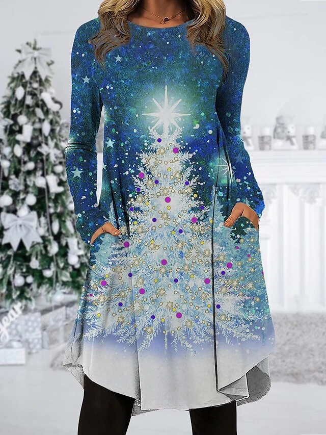 Women's Christmas Work Dress Casual Dress Fashion Winter DressDaily Midi Dress Pocket Print Crew Neck Long Sleeve SnowmanTree Regular Fit Wine Red Navy Blue Fall Winter S M L XL XXL 1 Women's Christmas Work Dress Casual Dress Fashion Winter DressDaily Midi Dress Pocket Print Crew Neck Long Sleeve SnowmanTree Regular Fit Wine Red Navy Blue Fall Winter S M L XL XXL