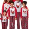 Matching Family Christmas Pajama Sets Santa Claus Grid / Plaid Casual Comfort Soft Cotton Breathable Gift Crew Neck Long Sleeve T Shirt Tee Pant Fall Winter Red