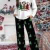 Women's Christmas Pajamas Sets Grid / Plaid Trees Warm Comfort Soft Home Christmas Daily Polyester Gift Crew Neck Long Sleeve T Shirt Tee Fall Winter Pink Green
