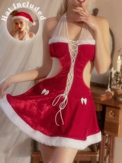 Women’s Sexy Lingerie Sales 20 Women's Sexy Lingerie Chemises & Negligees Pure Color Sexy Uniforms Lovers Hot Home Xmas Christmas Bed Polyester Breathable Halter Neck Sleeveless Backless Fall Winter Red